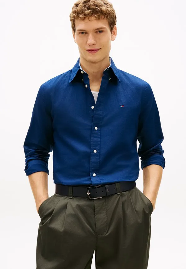 Рубашка-Рубашка прямого кроя из смесовой льняной ткани. Tommy Hilfiger, Carbon Navy