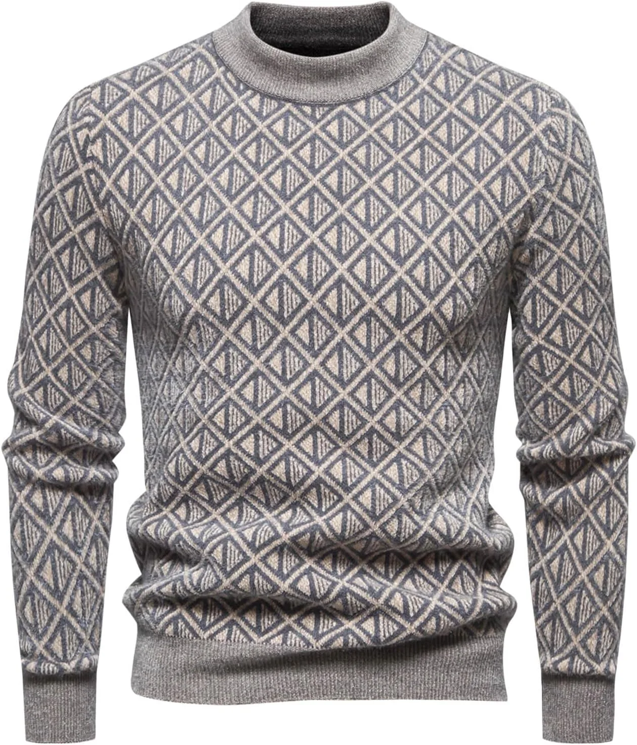 

Мужской свитер в клетку с длинным рукавом и полуводолазкой QUNPIU