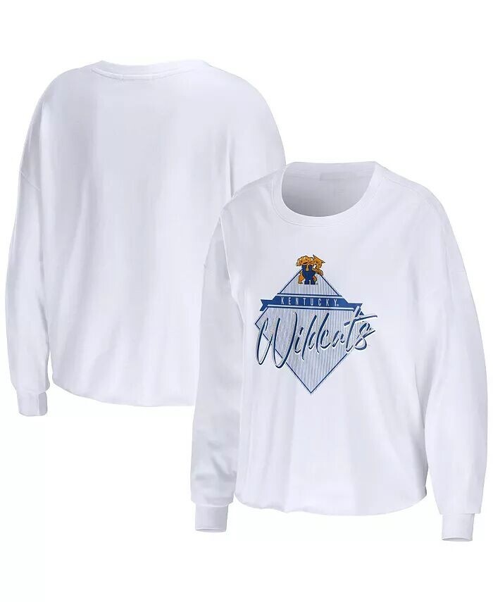 

Женская белая укороченная футболка с длинными рукавами Kentucky Wildcats Diamond Wear By Erin Andrews