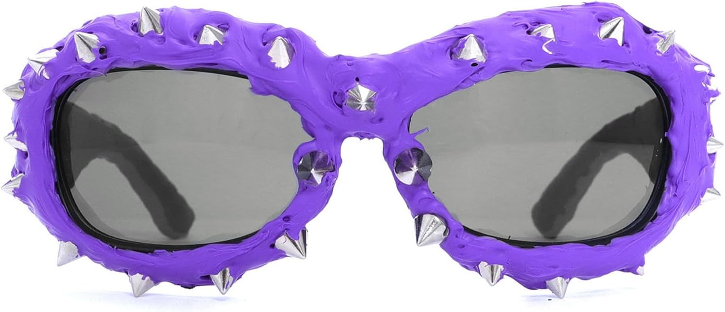 

willochra Крутые солнцезащитные очки в стиле Y2K с эффектом капельного клея, большие, для женщин и мужчин, с металлическими заклепками, для мотоциклистов, вечеринки на Хэллоуин, защита от УФ-излучения UV400, C2