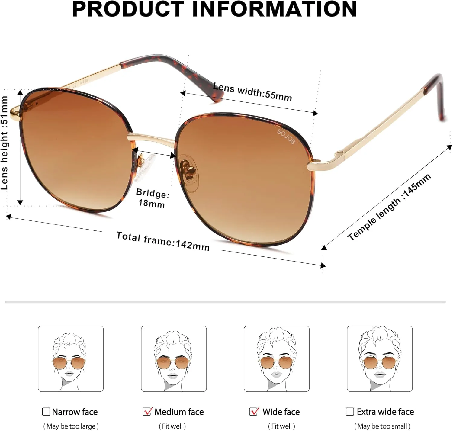 

Классические модные квадратные солнцезащитные очки SOJOS для женщин и мужчин, симпатичная большая оправа, золотистые, SJ1137, Brown Tortoise/Gradient Brown
