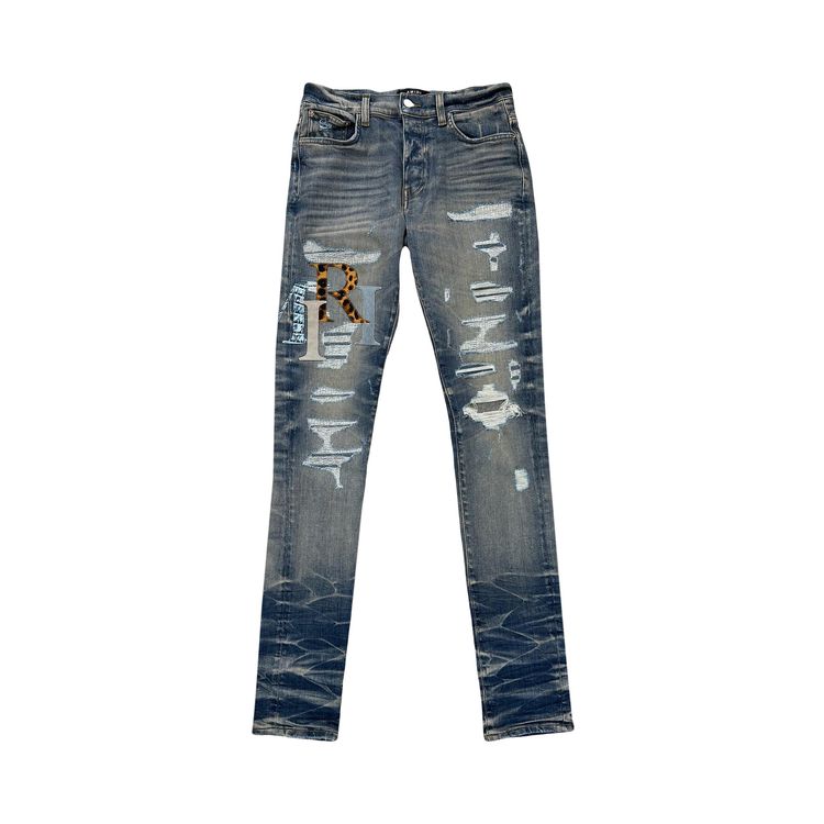 

Джинсы Amiri Leather Staggered Logo Jeans 'Vintage Indigo', синий