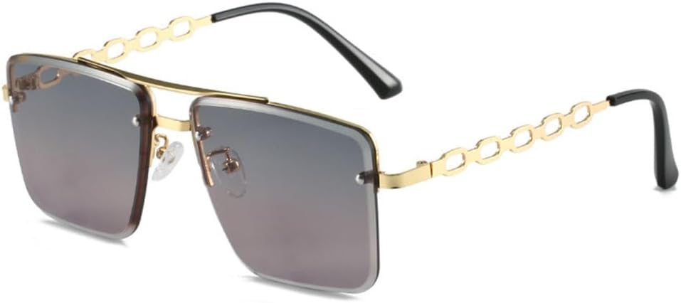 

Солнцезащитные очки LVTFCO с персонализированной цепочкой, полыми дужками, металлическими элементами, без оправы, с закругленными краями, модные очки для мужчин и женщин, Green Pink