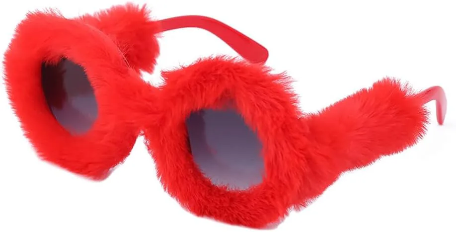 

Круглые плюшевые солнцезащитные очки для женщин, модные пушистые солнцезащитные очки для дам, стильные мягкие меховые солнцезащитные очки для мужчин WNCKSQ, C4 Red