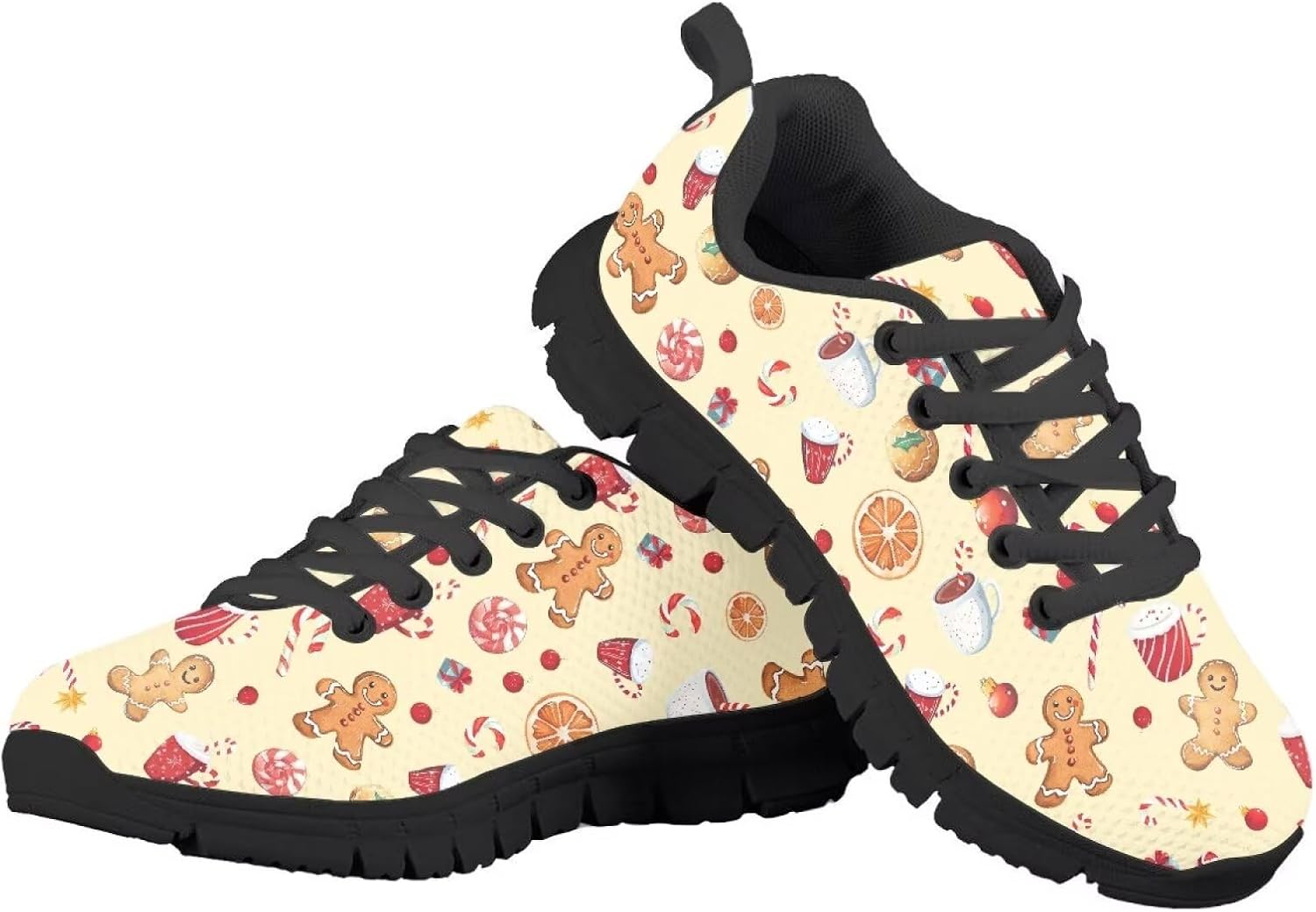 

Рождественские детские легкие кроссовки для бега, девочкам, на шнуровке, дышащие, противоскользящие теннисные кроссовки для маленьких детей (Размер 11-13) / больших детей (Размер 1-5) Quxjehoe, Christmas Gingerbread Men