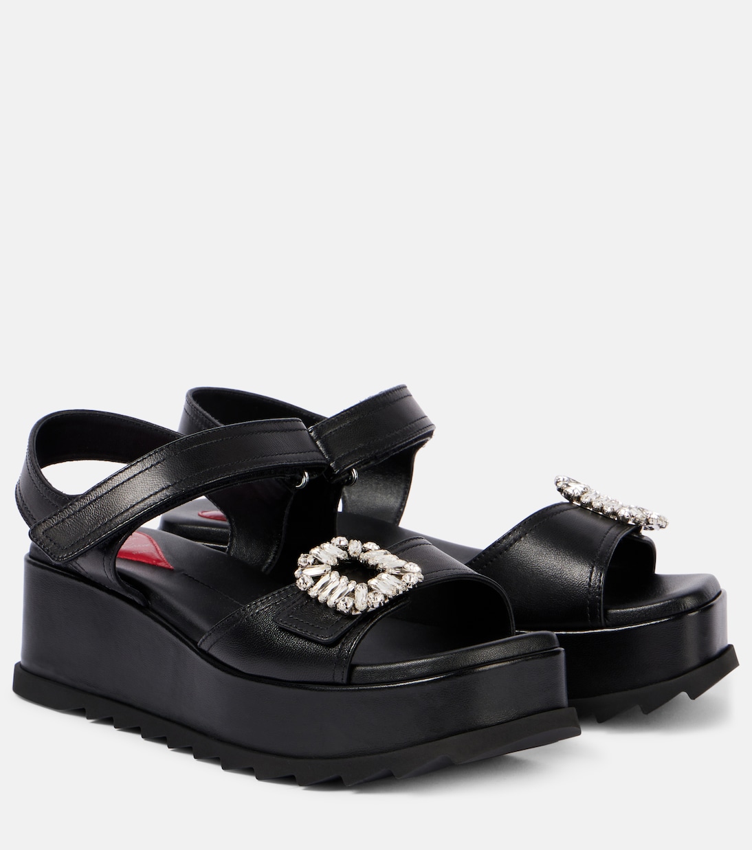 Босоножки на танкетке из кожи с декором Slidy Viv' Roger Vivier, Nero