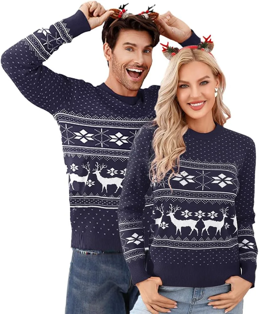 

Семейный рождественский свитер с оленями и снежинками MISSKY