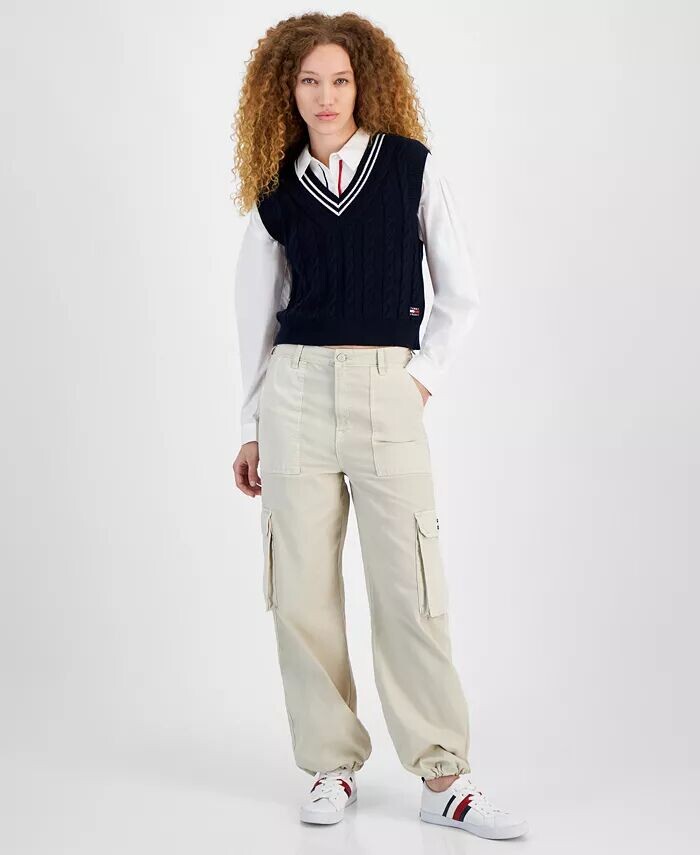 

Женские хлопковые брюки-карго с высокой посадкой Claire Tommy Jeans, бежевый