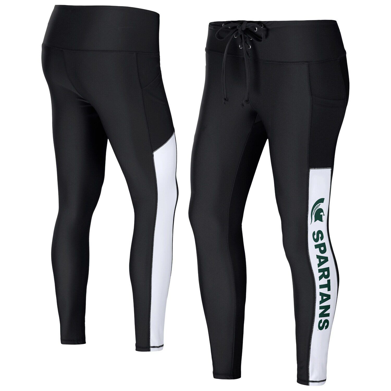 

Женская одежда Erin Andrews Черные леггинсы в рубчик Michigan State Spartans