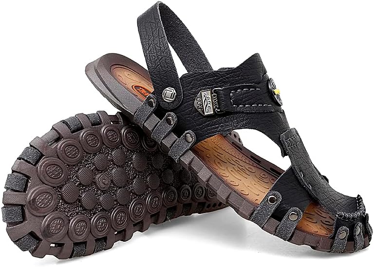 

Мужские кроссовки для походов и прогулок, спортивные, повседневные кожаные сандалии, дышащие, легкие пляжные туфли Generic, черный