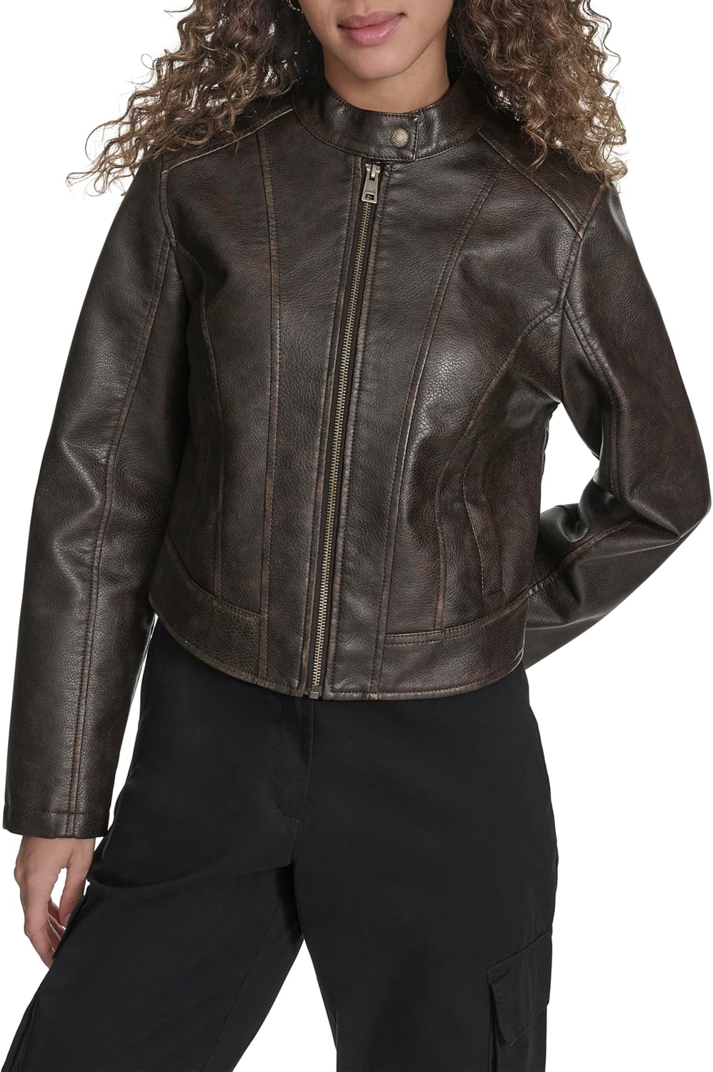

Levi's Женская куртка-косуха из искусственной кожи с рельефными швами, Brown