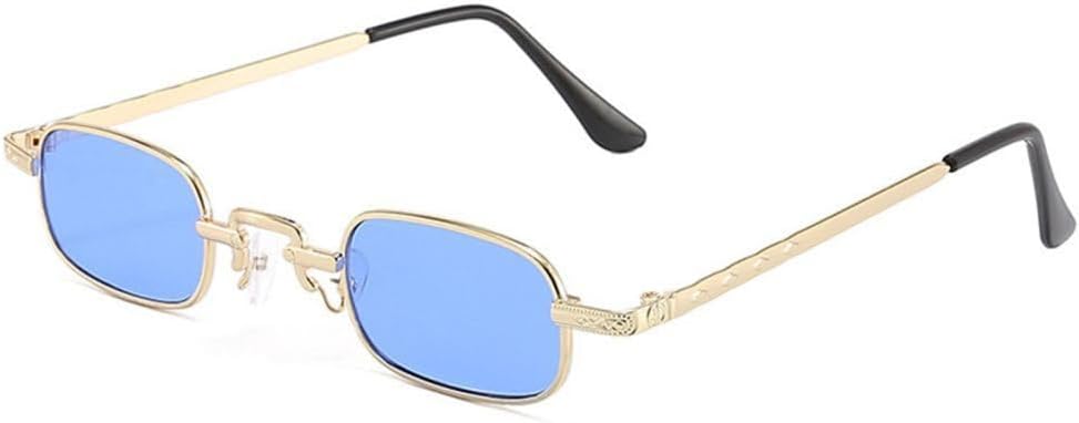 

Маленькие прямоугольные солнцезащитные очки для женщин и мужчин, модные ретро-очки в металлической оправе, винтажные панк-очки с защитой от УФ-излучения UV400 SLCHJXS, Gold Blue