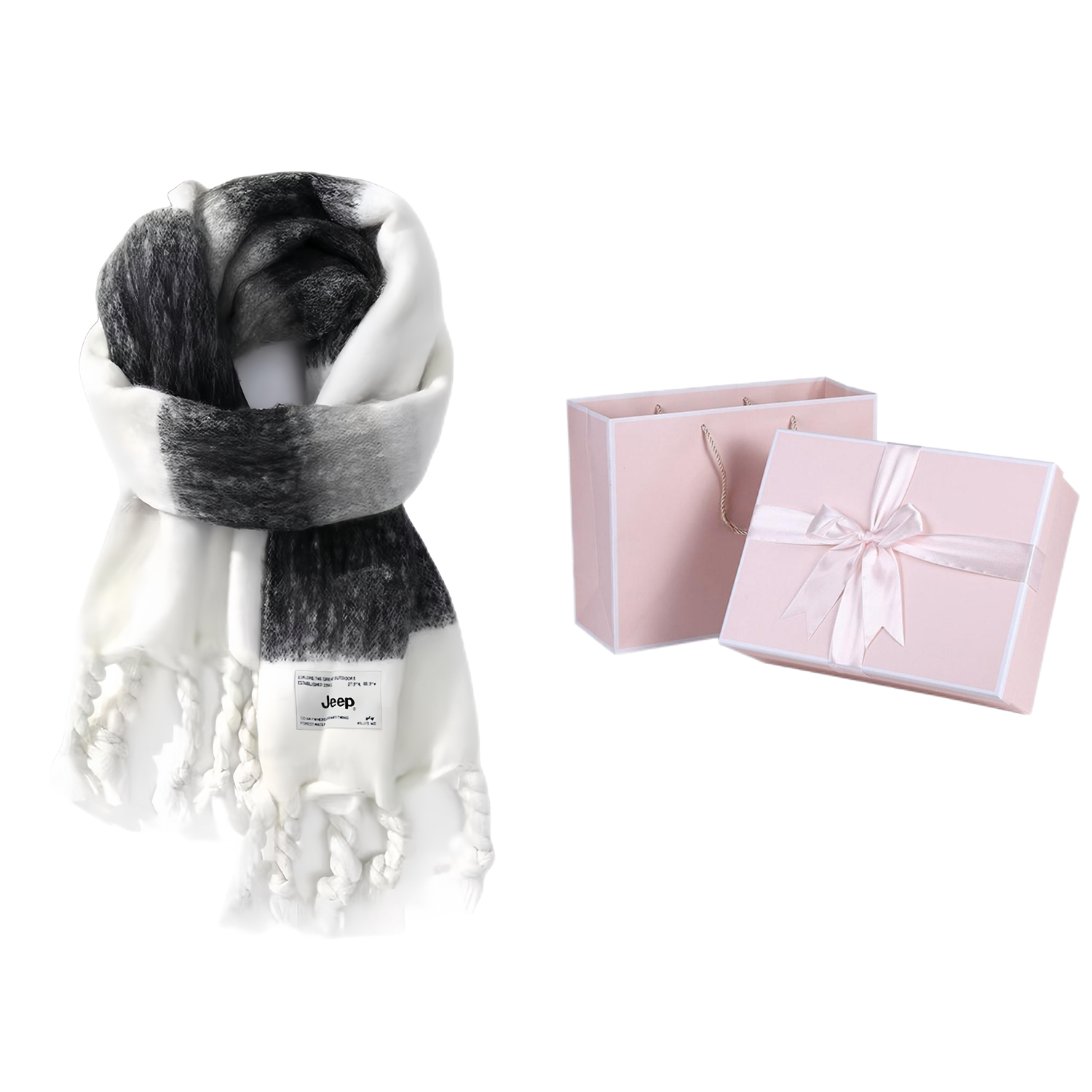 

Jeep Вязаный шарф унисекс, Black White Pink Gift Box Set