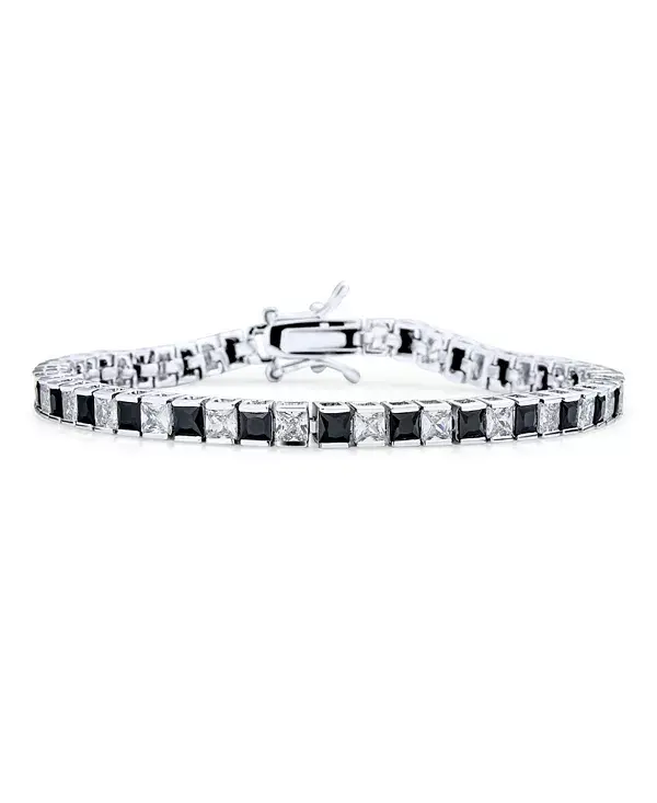 

Классический черно-белый теннисный браслет с чередующимися сверкающими кубическими цирконами 20 карат квадратной огранки «принцесса» длиной 7 дюймов Bling Jewelry, black