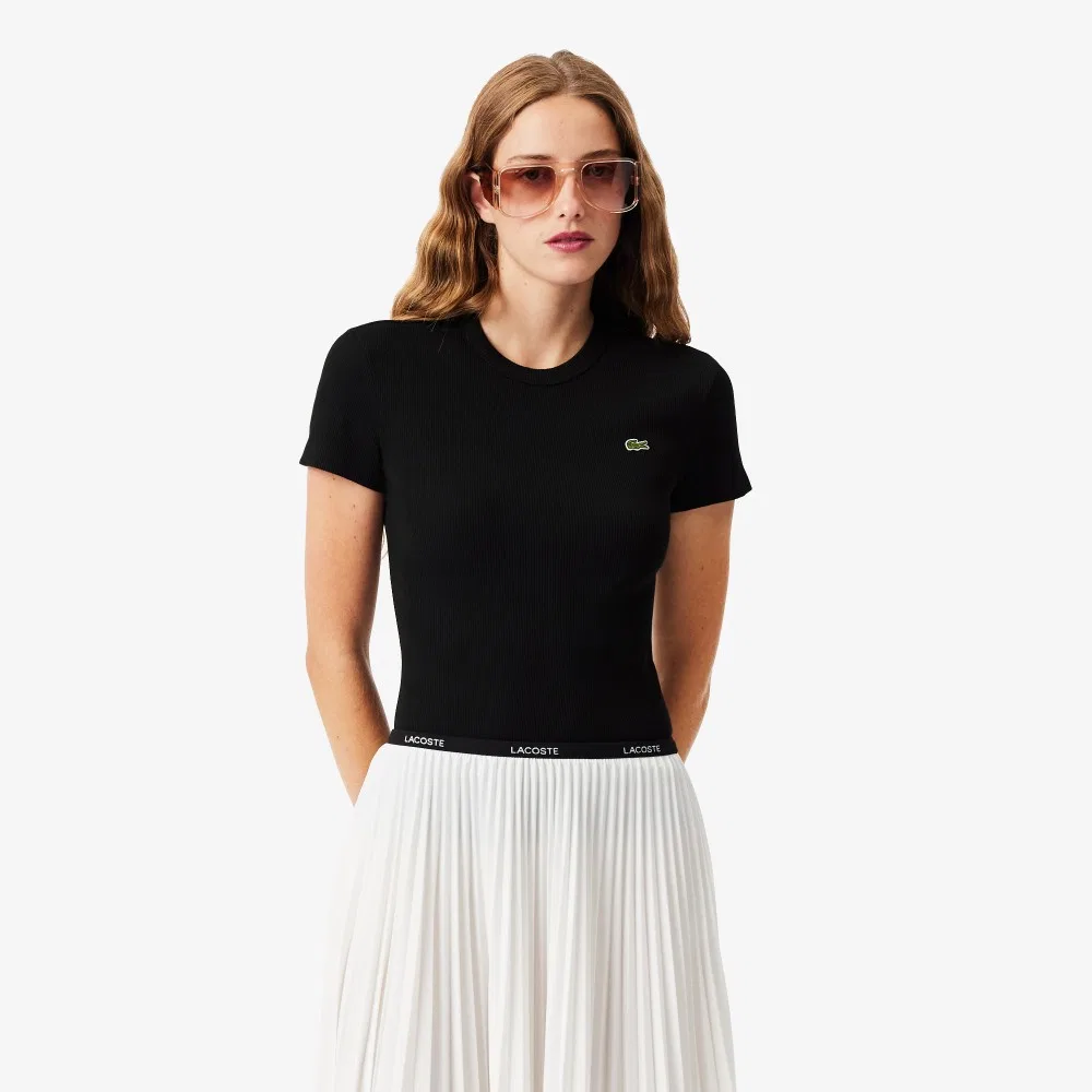 Футболка Lacoste облегающая в рубчик, черная