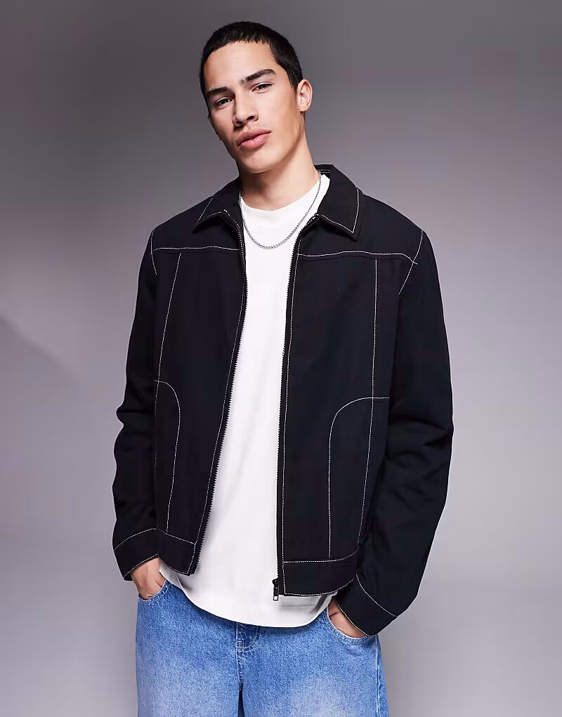 

Куртка харрингтон из стираного хлопка ASOS DESIGN черного цвета