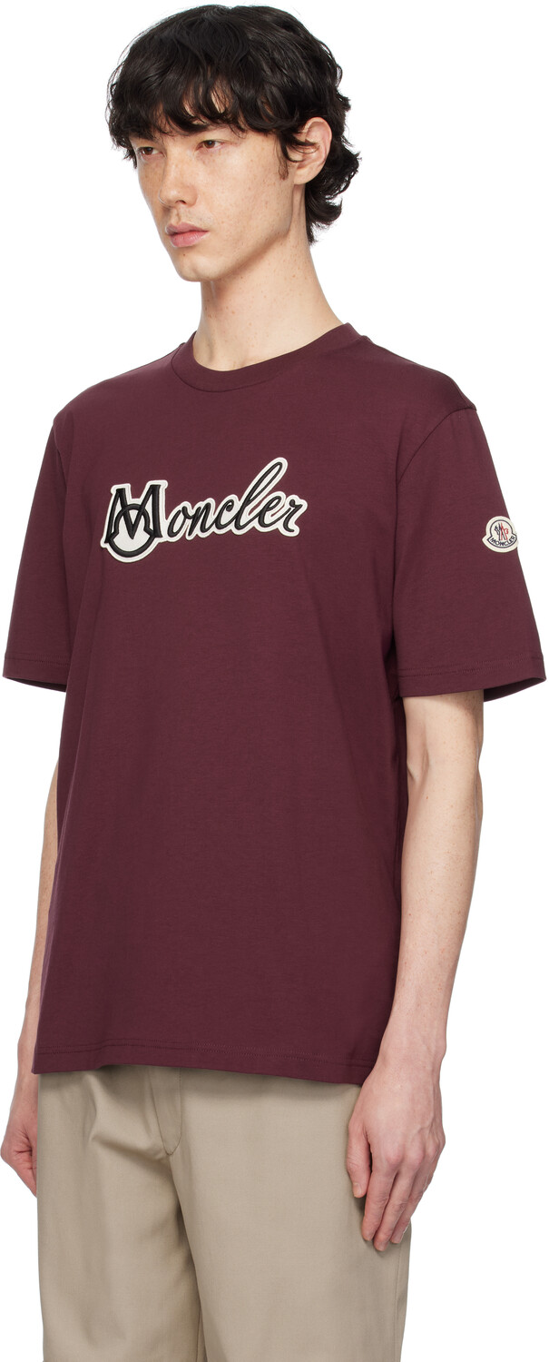 Футболка из хлопка с вышитым логотипом университета Moncler, Burgundy — фото 4
