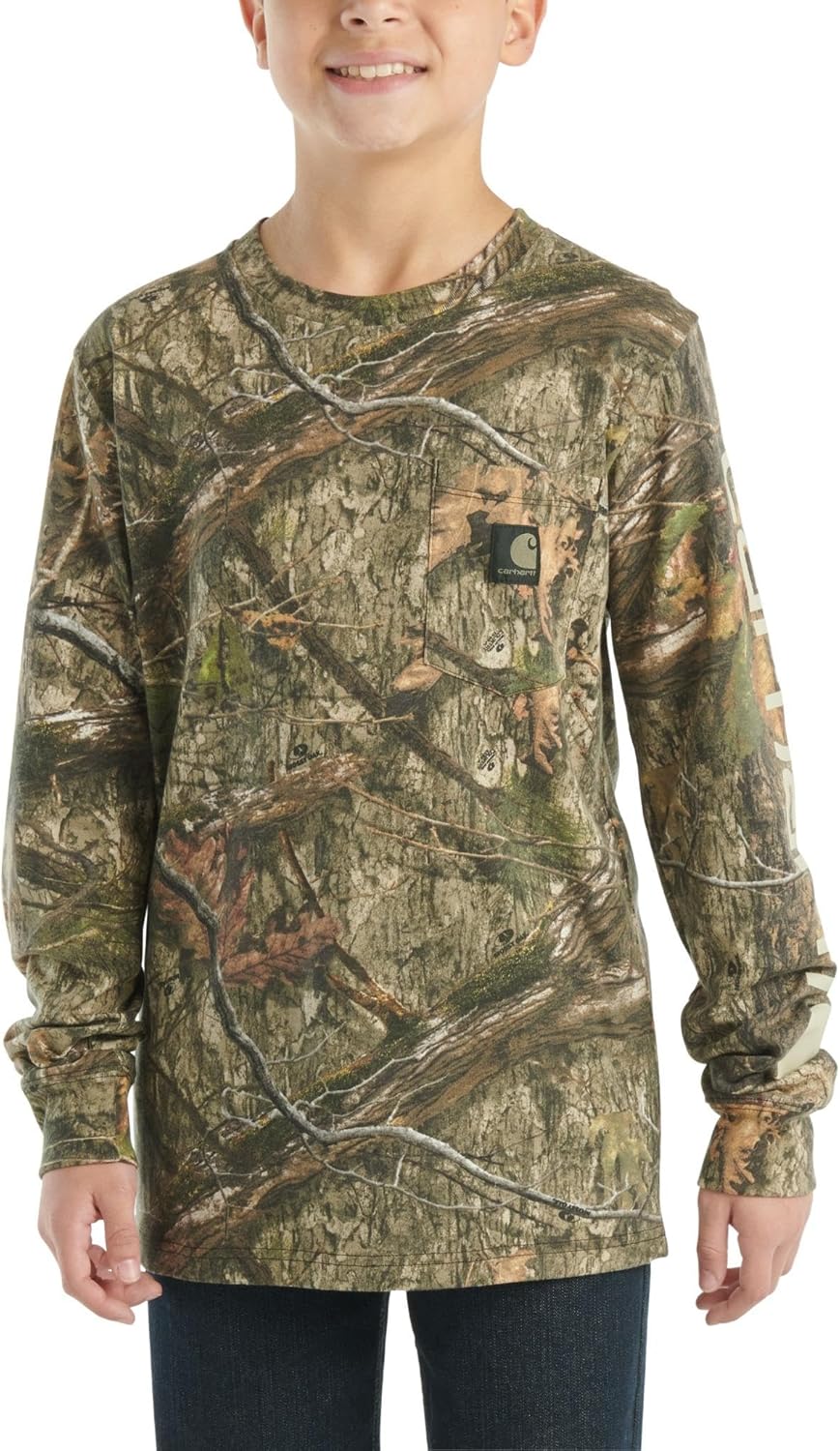 

Carhartt Kid's CA6619 футболка с длинным рукавом и принтом на кармане, Oak Dna Camo Print