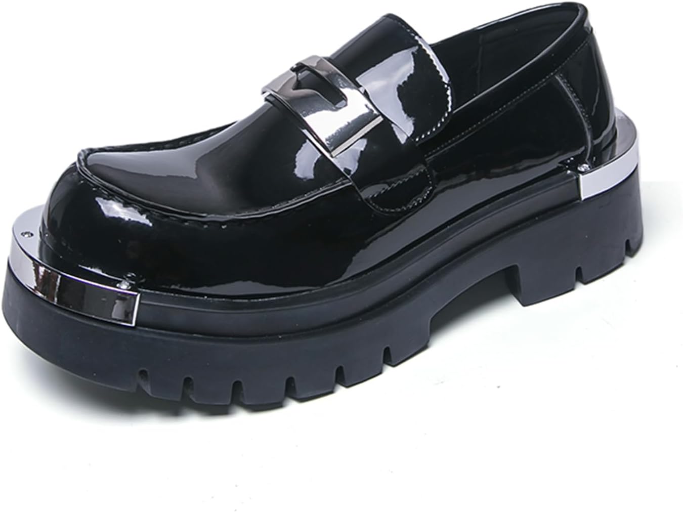 

Мужские черные лаковые лоферы на высокой массивной подошве без шнуровки с металлической пряжкой, глянцевая отделка, круглый носок, стильные классические туфли для вечеринки, свадьбы, мероприятий на открытом воздухе и повседневной носки Psieicwm