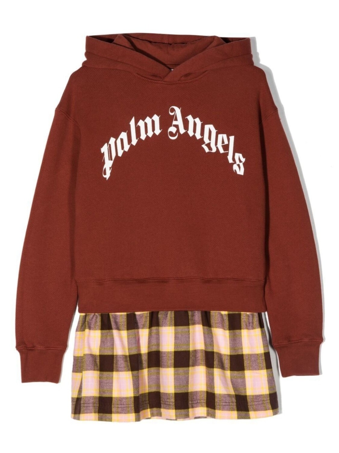 

Palm Angels Kids платье-худи с логотипом и клетчатой юбкой, коричневый