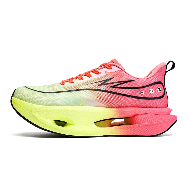 

Qing Pao Кроссовки для марафона с антискользящей подошвой и износостойкой карбоновой подошвой, мужские, розово-зеленые