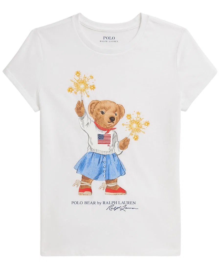 Футболка с коротким рукавом Polo Bear для девочек 7-16 лет Polo Ralph Lauren, белый