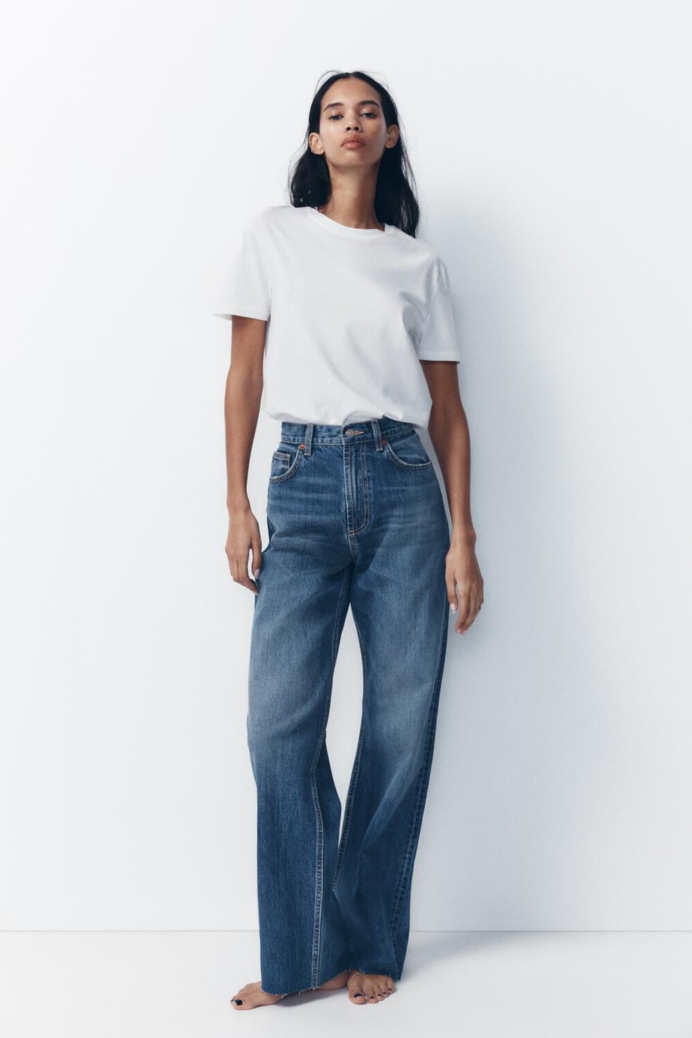 

Широкие джинсы с высокой талией ZARA, темно-синий