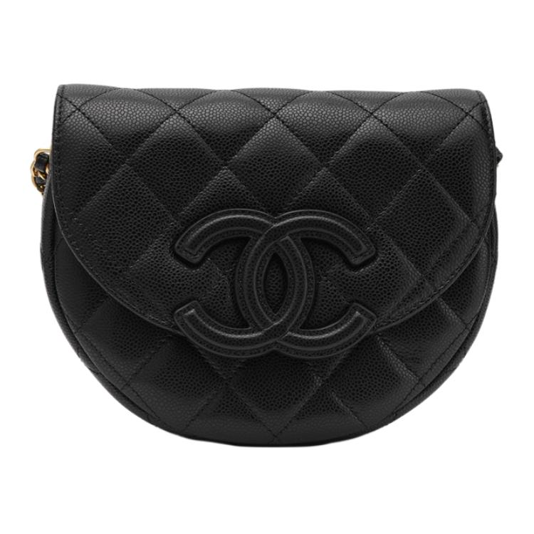 

CHANEL Сумка-кроссбод личи зерно коровья кожа полумесяц клатч седло наплечная унисекс черный