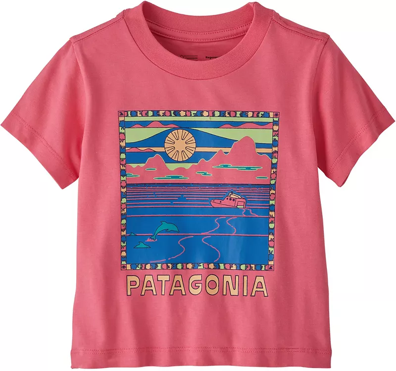 

Футболка с рисунком Patagonia для младенцев, цвет Afternoon Pink