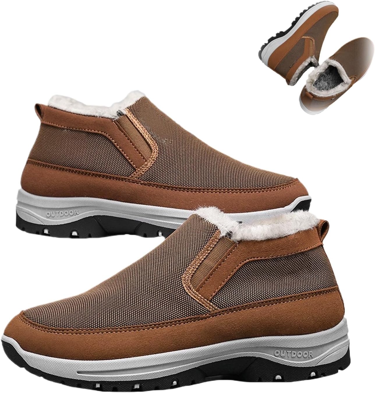 

Мужские зимние ботинки GHTRHSB с застежкой без шнурков, утепленные, противоскользящие, повседневные, легкие, для походов и с ортопедической поддержкой, коричневый