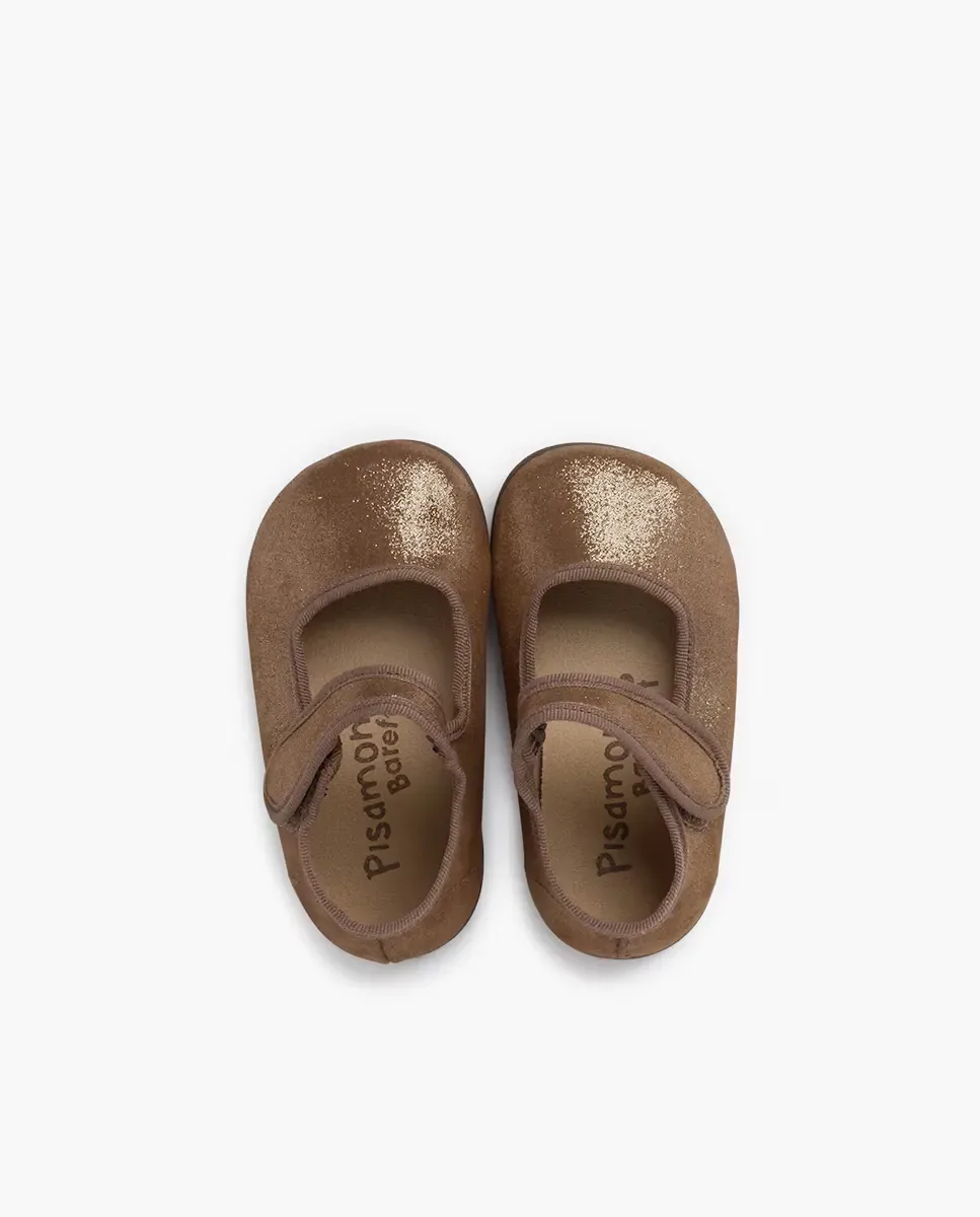 Детские балетки Barefoot с блестящей липкой лентой Pisamonas, коричневый — фото 4
