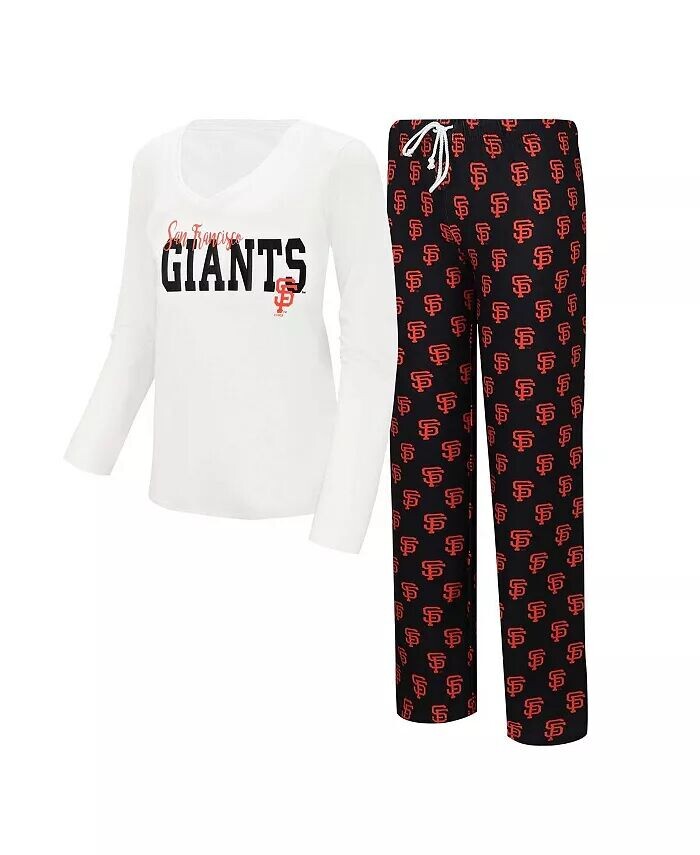 

Женская белая и черная футболка San Francisco Giants с длинным рукавом, V-образным вырезом и укороченными штанами для сна Concepts Sport