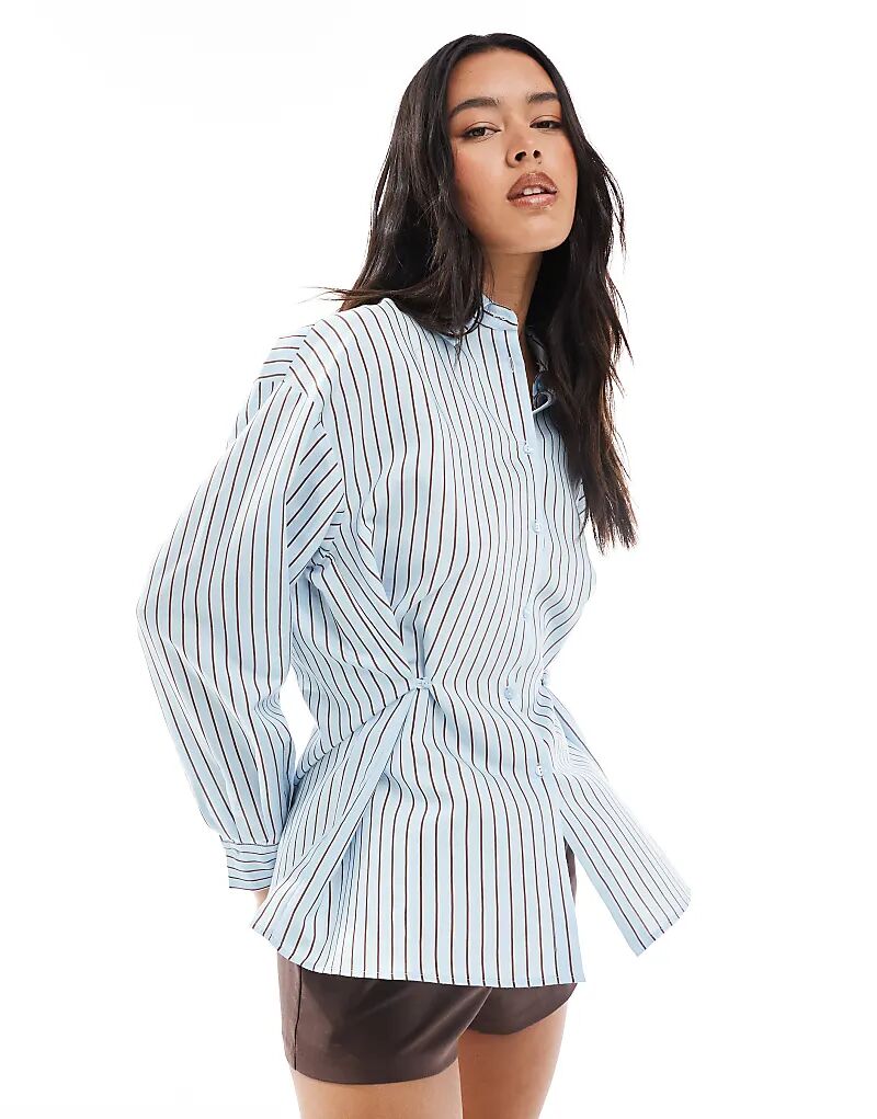 

Рубашка ASOS DESIGN с застежкой на пуговицы в синюю и коричневую полоску