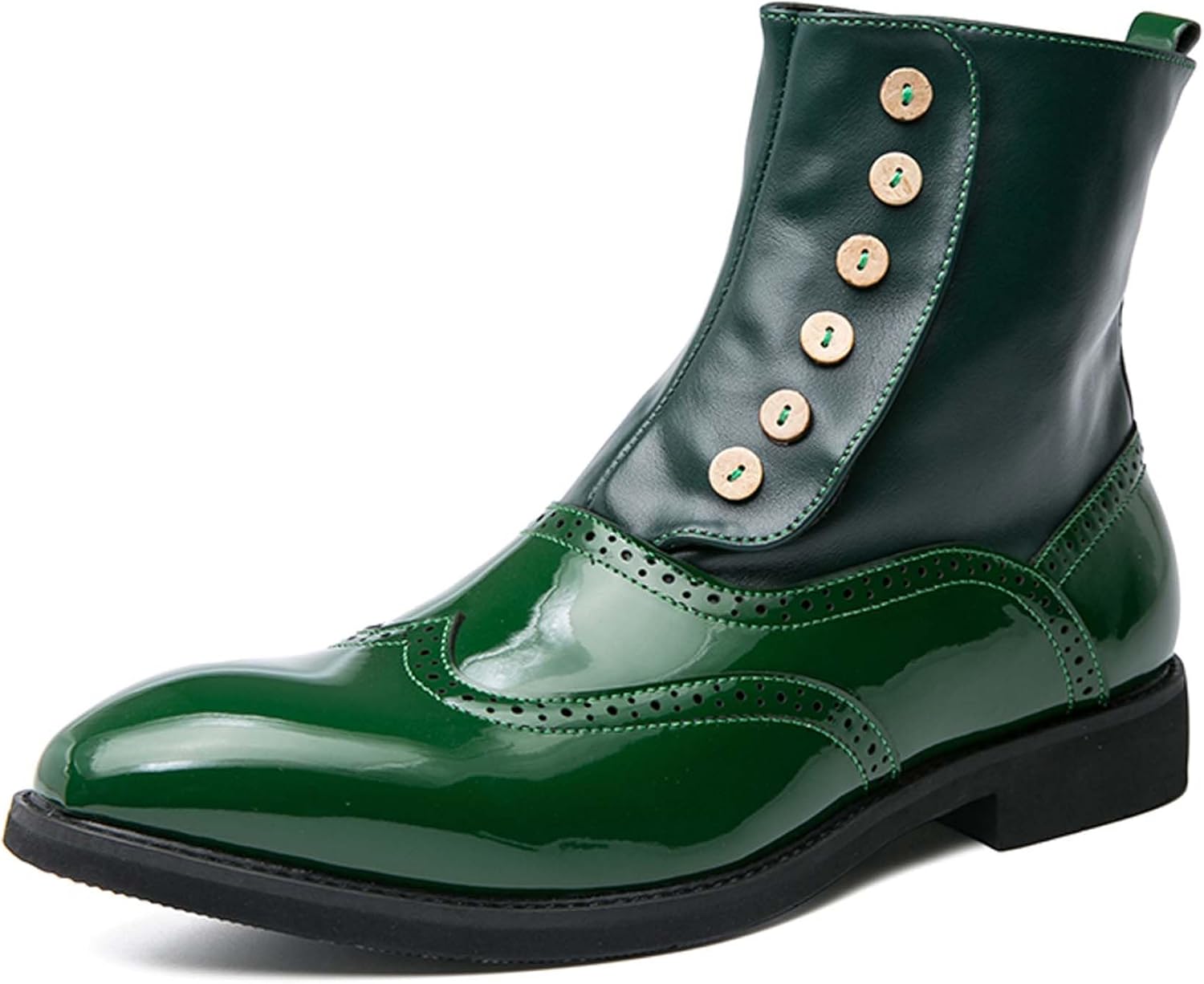 

Мужские высокие оксфорды с модным острым носком из лакированной кожи, боевые ботинки в стиле рыцаря, противоскользящие, удобные, кожаные обувь для бизнеса, свадьбы и вечеринок, больших размеров Generic, зеленый