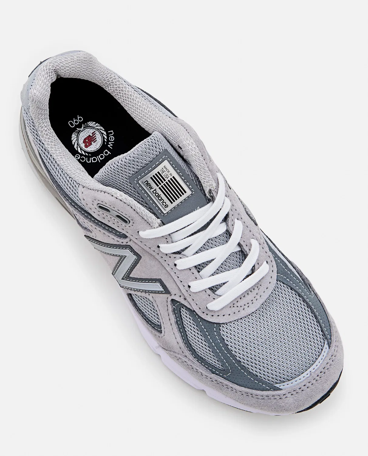 New Balance 990 Серые кожаные и сетчатые кроссовки — фото 4