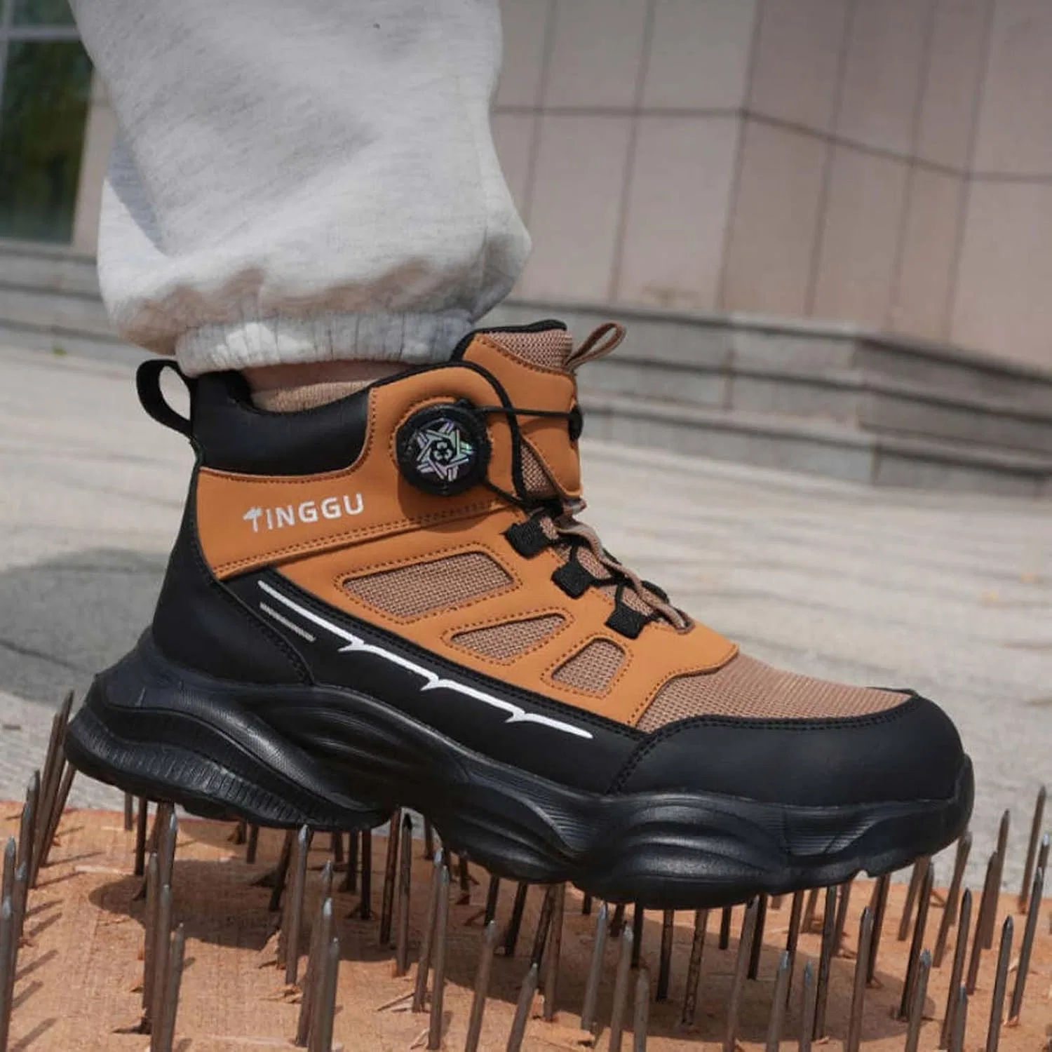 Ботинки Herren - Sneaker Herren Blau Casual - Herren-Stiefeletten Für Arbeit Und Freizeit Strickstiefeletten Mit Hoher Spitze Und Dicker Sohle Bequeme Strapazierfähige Schlupfschuhe Generic, Khaki — фото 4