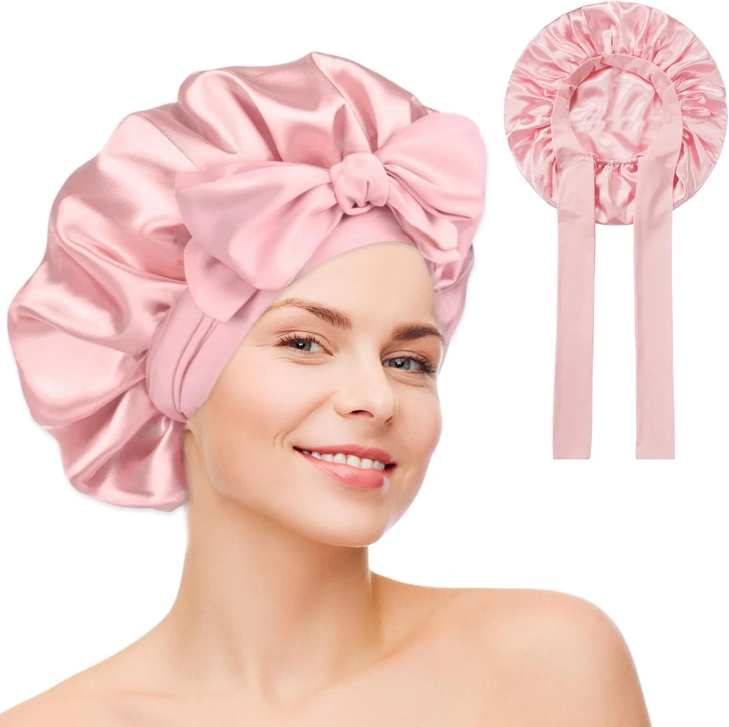 Шелковая шапочка для сна с регулируемой широкой резинкой Arwig, Pink
