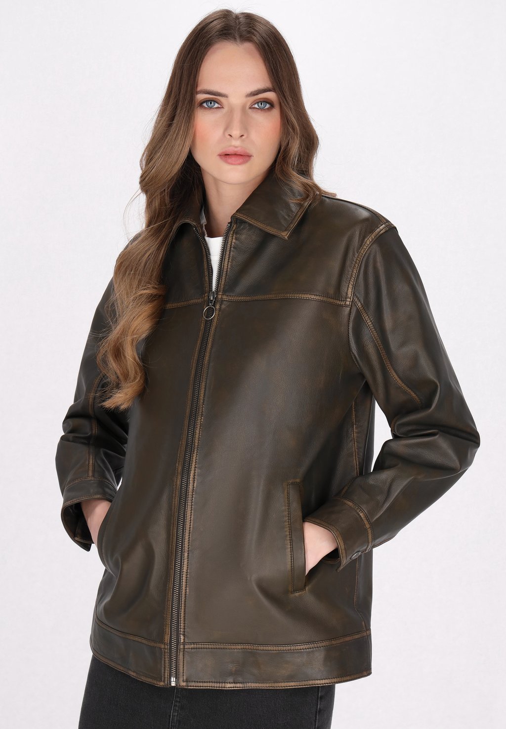 

Кожаная куртка DreiMaster, цвет Grey Olive