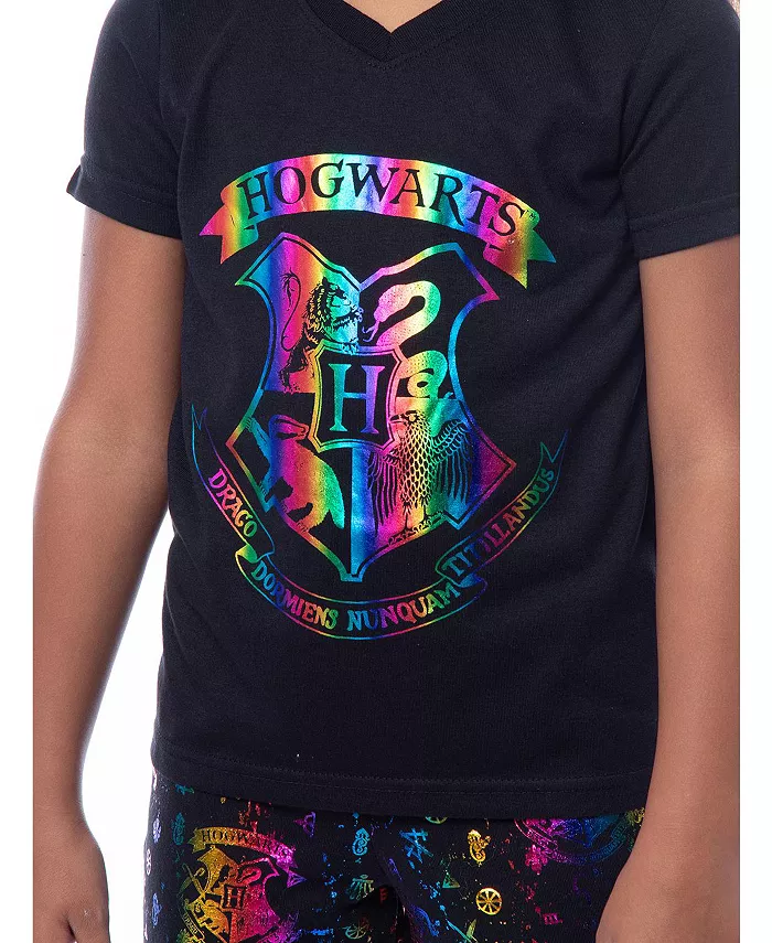 Детский комплект пижамы Rainbow Foil Hogwarts Crest 2PC с джоггерами для отдыха Harry Potter, черный — фото 2