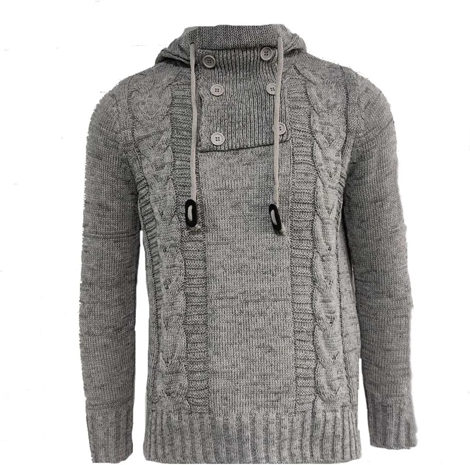 

Мужской вязаный пуловер с капюшоном и пуговицей