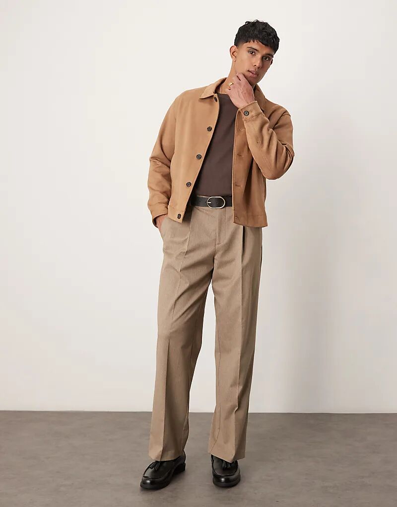 

Элегантные брюки премиум-класса с широкими штанинами и двойными складками в каменном цвете ASOS DESIGN