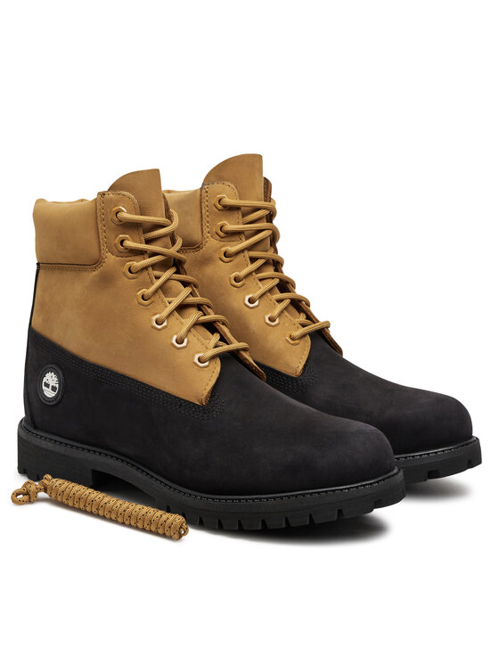 Мужские ботинки Timberland Premium на шнуровке из нубука двухцветные, черно-бежевый — фото 2
