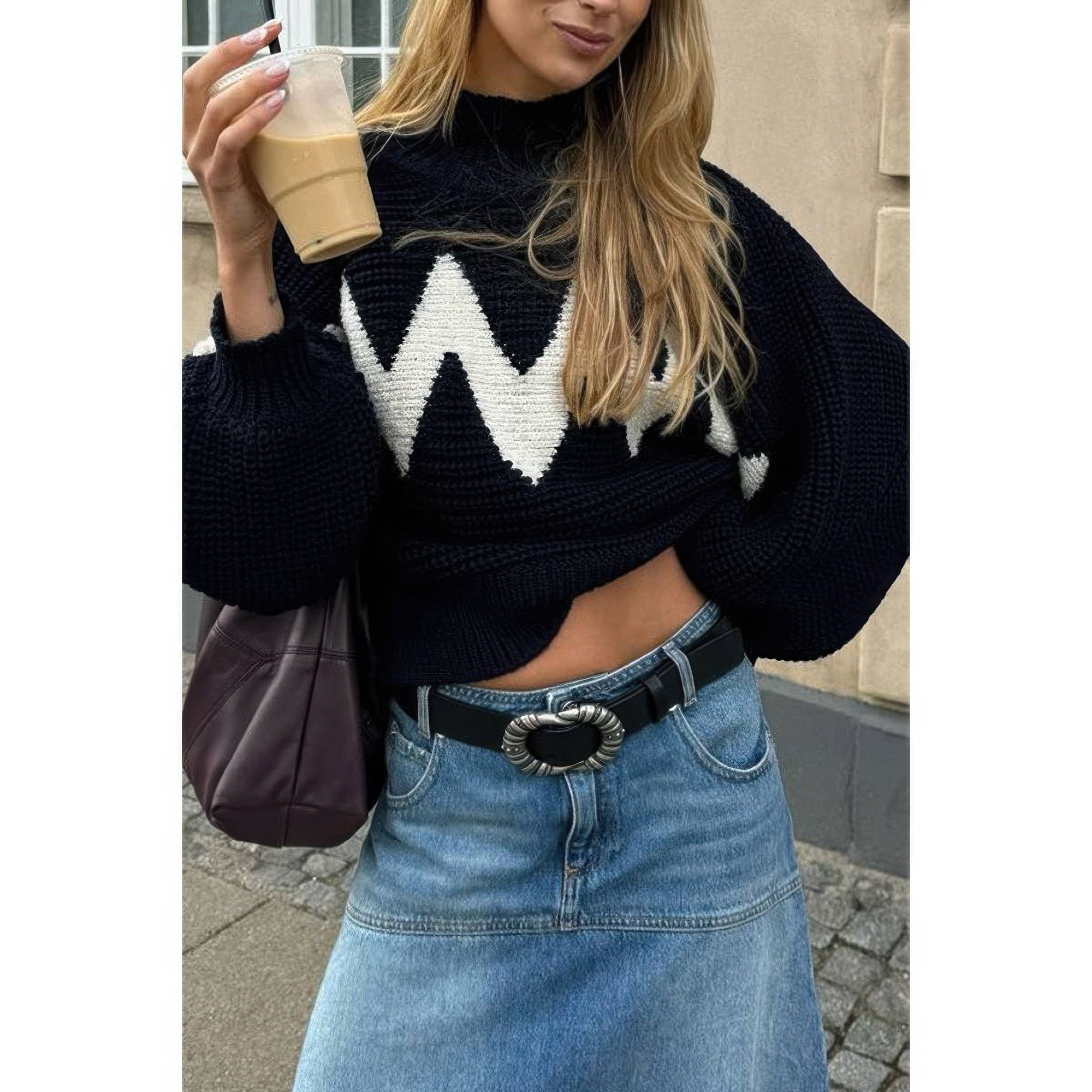 

Свитер с длинными рукавами и контрастной отделкой и ложным воротом Truedames, черный