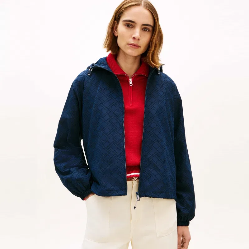 Куртка женская с капюшоном Tommy Hilfiger темно-синяя — фото 4