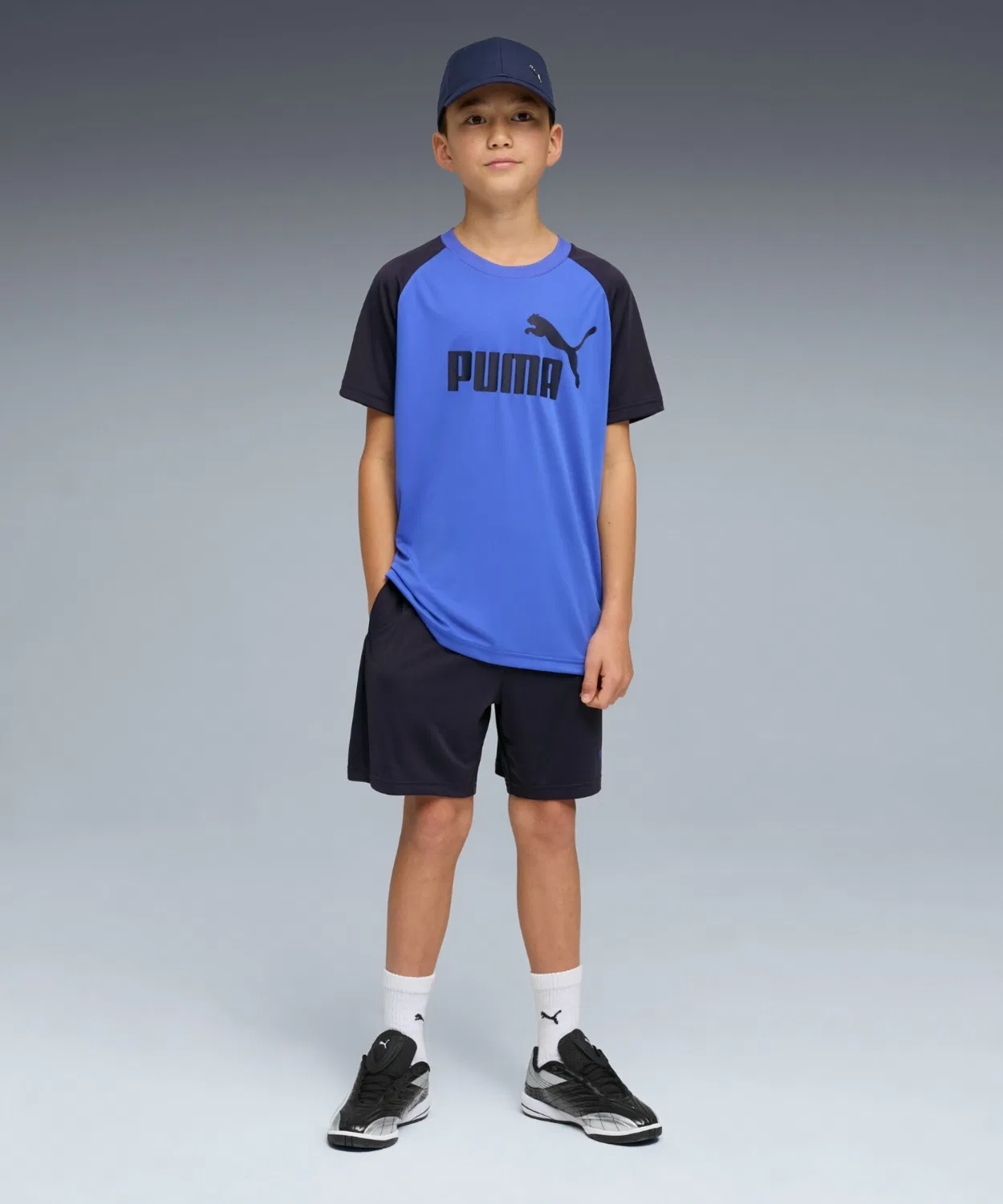 Детский спортивный костюм PUMA ESS No.1 футболка и шорты 120-160 см тёмно-синий