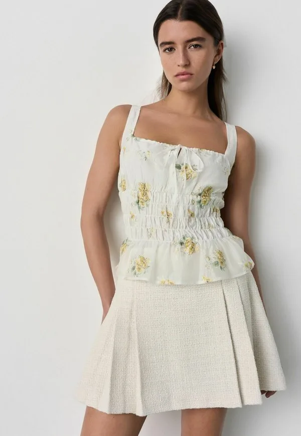 Блузка стандартного кроя от tabitha simmons с завязками спереди и сборками Next, White Yellow Floral Embroidery