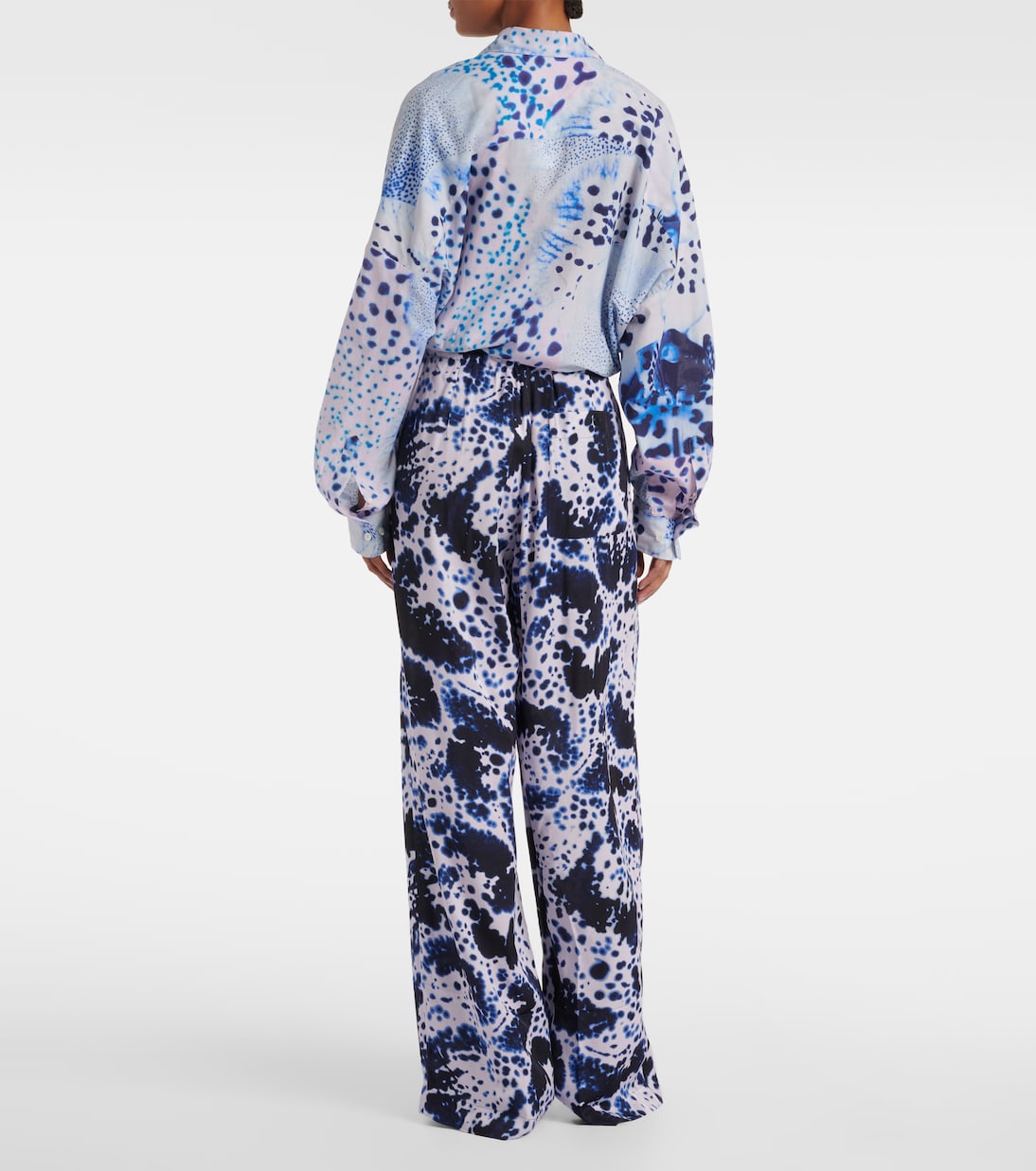 Брюки с высокой талией и принтом Dries Van Noten, темно-синий — фото 3