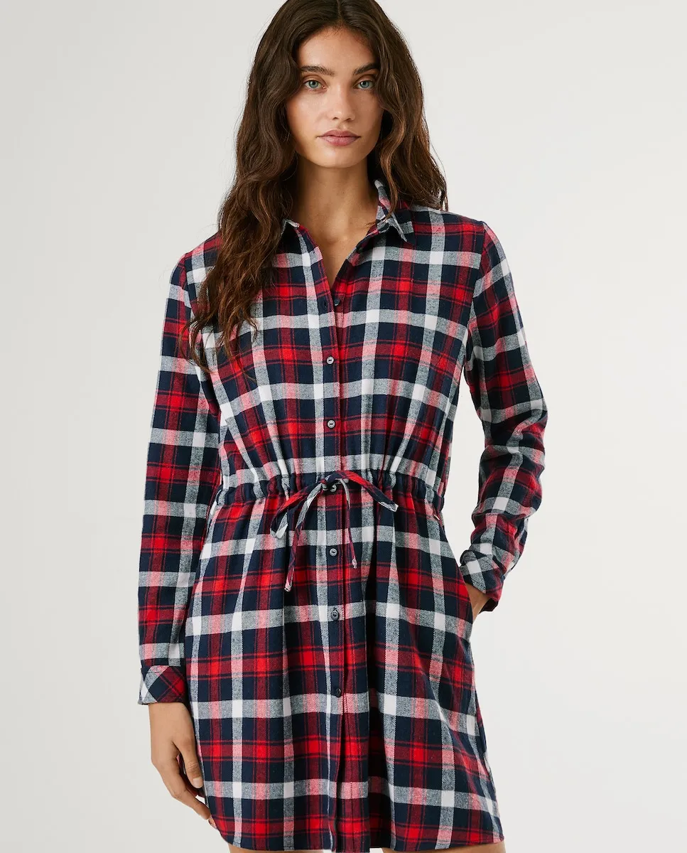 

Короткое платье в клетку с воротником-рубашкой Pepe Jeans, красный/темно-синий