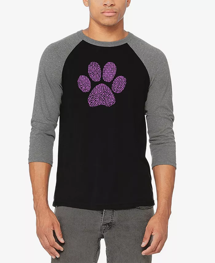 

Мужская футболка с регланными рукавами 3/4 XOXO Dog Paw Word Art LA Pop Art, мультиколор