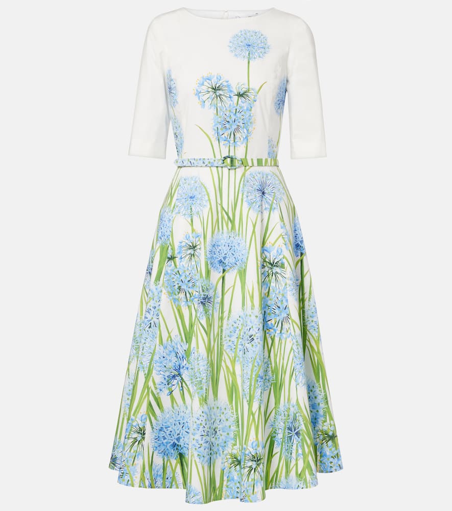 

Цветочное платье миди из хлопкового поплина Oscar de la Renta, Blue/White